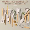 Picture of Umite Chef Kitchen Cooking Utensils Set, 33 pcs Non-Stick Silicone Cooking Kitchen Utensils Spatula Set with Holder, Wooden Handle Silicone Kitchen Gadgets Utensil Set (Khaki)