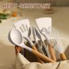 Picture of Umite Chef Kitchen Cooking Utensils Set, 33 pcs Non-Stick Silicone Cooking Kitchen Utensils Spatula Set with Holder, Wooden Handle Silicone Kitchen Gadgets Utensil Set (Khaki)