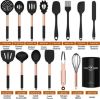 Picture of Silicone Cooking Utensil Set, Umite Chef Kitchen Utensils 15pcs Cooking Utensils Set Non-stick Silicone Rose Gold Handle Cooking Tools Whisk Kitchen Tools Set - Balck