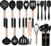 Picture of Silicone Cooking Utensil Set, Umite Chef Kitchen Utensils 15pcs Cooking Utensils Set Non-stick Silicone Rose Gold Handle Cooking Tools Whisk Kitchen Tools Set - Balck
