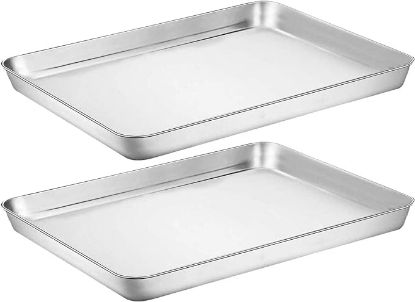 Picture of Baking Sheet Cookie Sheet Set of 2, Umite Chef Stainless Steel Baking Pans Tray Professional 16 x 12 x 1 inch, Non Toxic & Healthy, Mirror Finish & Rust Free, Easy Clean & Dishwasher Safe