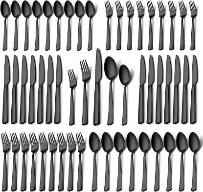 Picture of Black Silverware Set, Umite Chef 60-Piece Stainless Steel Flatware Set Cutlery Set for 12, Fork Spoon Knife Set Eating Utensils Tableware Set for Kitchens, Dishwasher Safe