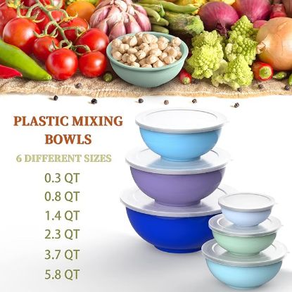 Picture of Umite Chef Mixing Bowls with Airtight Lids, 18 Piece Plastic Nesting Serving Bowls with Lids, Includes Salad spoon & Measuring Cups, Mixing Bowl Set for Mixing, Baking, Serving