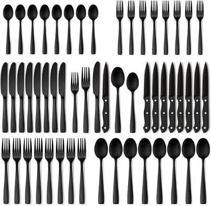 Picture of HIWARE 48-Piece Silverware Set with Steak Knives for 8, Stainless Steel Flatware Cutlery Set For Home Kitchen Restaurant Hotel, Kitchen Utensils Set, Mirror Polished, Dishwasher Safe