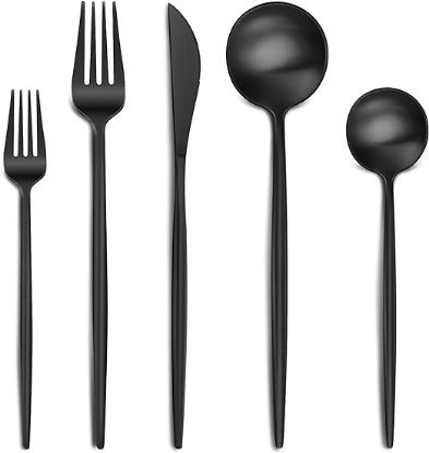 Picture of Luxury Matte Black Silverware Set, 20-Piece 18/8 Stainless Steel Flatware Sets for 4, Silverware Flatware Set for Home, Kitchen and Restaurant