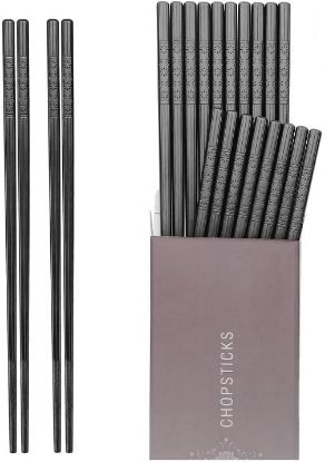 Picture of HIWARE 10 Pairs Fiberglass Chopsticks - Reusable Chopsticks Dishwasher Safe, 9 1/2 Inches - Black