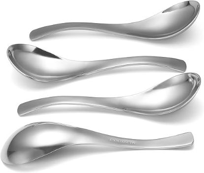 Picture of HIWARE Thick Heavy-weight Soup Spoons, High Grade Stainless Steel Soup Spoons, Table Spoons, Set of 6