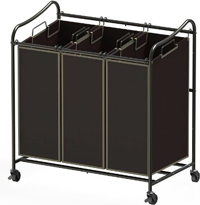 Picture of Simple Houseware Heavy Duty 3-Bag Laundry Sorter Rolling Cart, Bronze